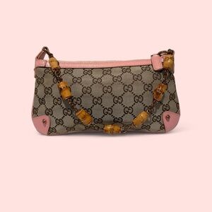 Vintage Rare 1980s Pink Gucci Canvas Bamboo Pochette